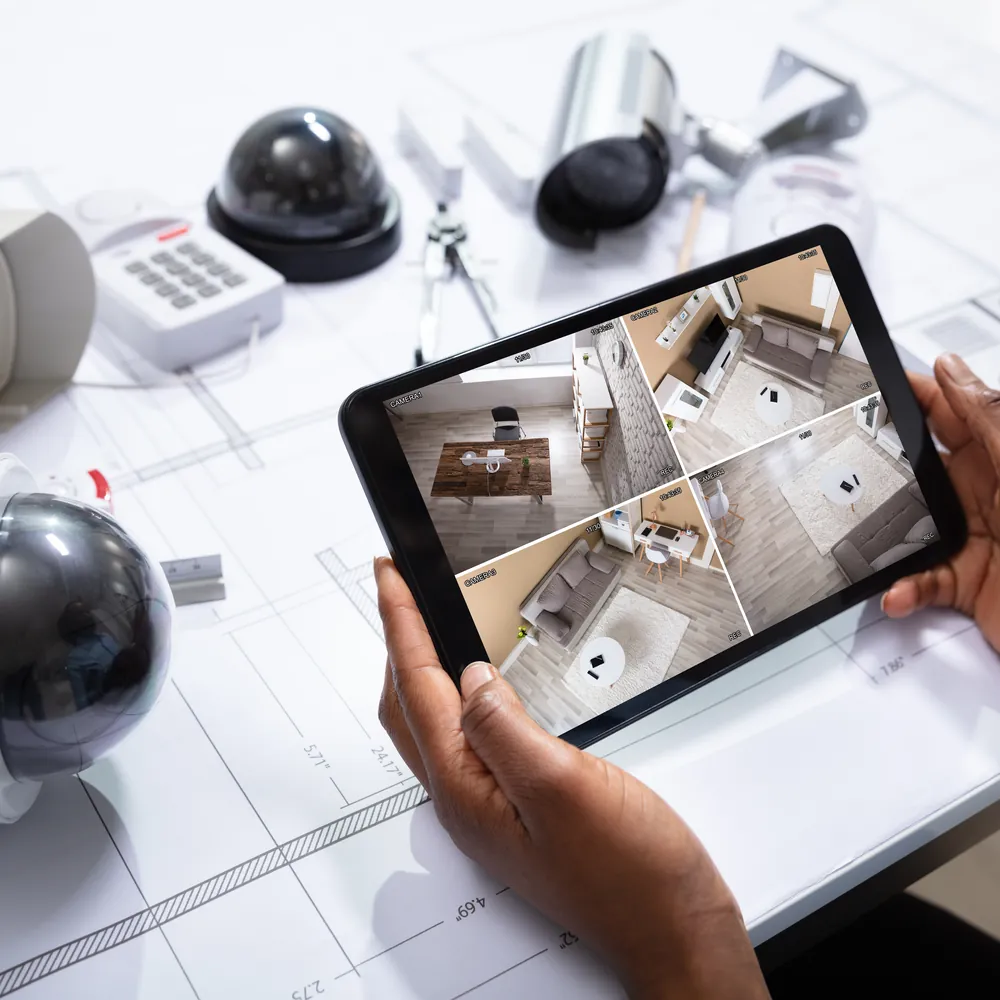 Tablette montrant des images de sécurité